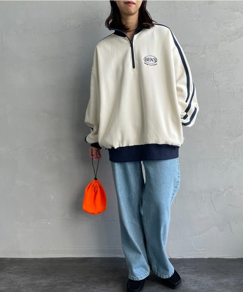 BEN DAVIS（ベンデイビス）の「[BEN DAVIS/ベンデイビス] リブネック ハーフジップスウェット（スウェット・レディース・オフホワイト/ブラック/オレンジ・M/XL/L）」の10枚目の写真
