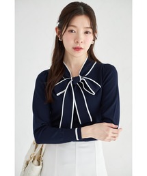 【ZOZO限定】配色ライン入りボウタイりぼんニットプルオーバー