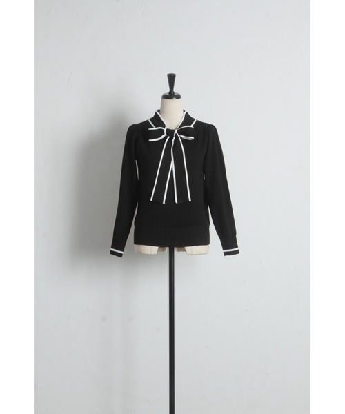 ZOZO限定】配色ライン入りボウタイりぼんニットプルオーバー（ニット