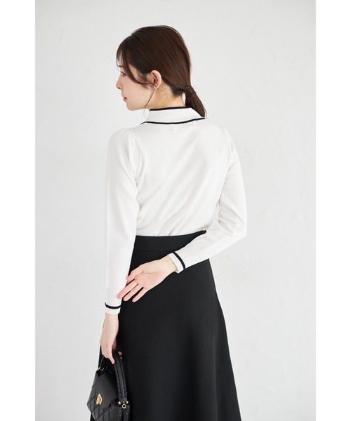 tocco closet（トッコ　クローゼット）の「【ZOZO限定】配色ライン入りボウタイりぼんニットプルオーバー（ニット/セーター・レディース・ブラック/ベージュ/オフホワイト/ブルー/ピンクベージュ/ネイビー・M）」の13枚目の写真