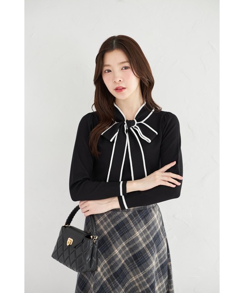 ZOZO限定】配色ライン入りボウタイりぼんニットプルオーバー（ニット