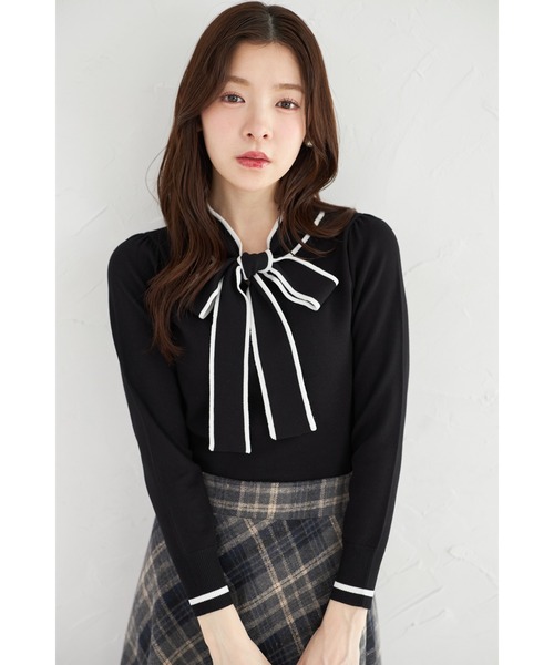 まめち3個セット ZOZO限定】配色ライン入りボウタイりぼんニットプルオーバー（ニット