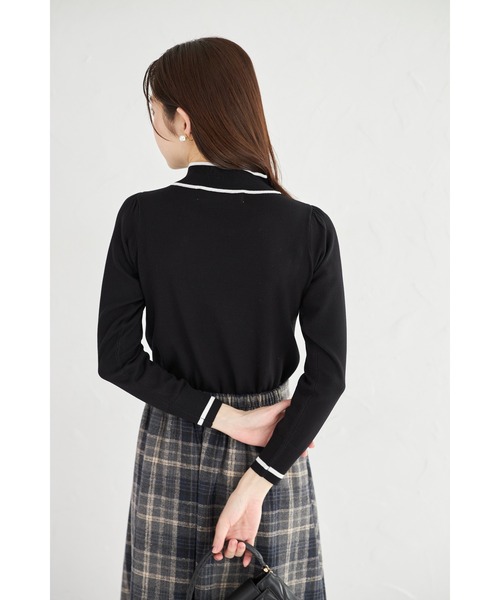 tocco closet（トッコ　クローゼット）の「【ZOZO限定】配色ライン入りボウタイりぼんニットプルオーバー（ニット/セーター・レディース・ブラック/ベージュ/オフホワイト/ブルー/ピンクベージュ/ネイビー・M）」の19枚目の写真