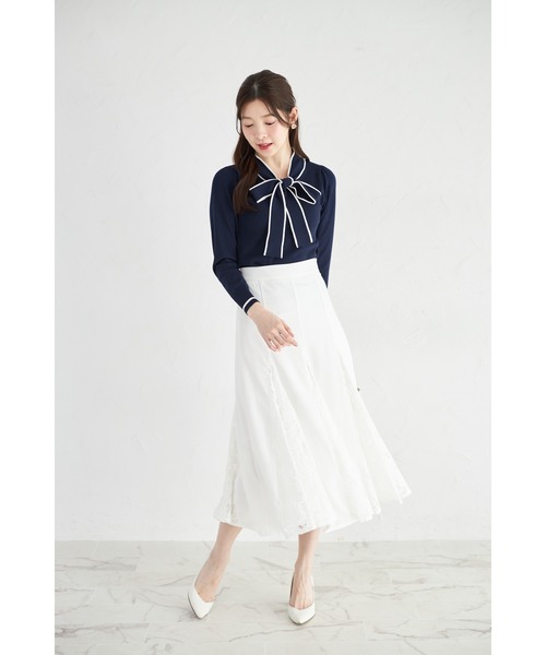 tocco closet（トッコ　クローゼット）の「【ZOZO限定】配色ライン入りボウタイりぼんニットプルオーバー（ニット/セーター・レディース・ブラック/ベージュ/オフホワイト/ブルー/ピンクベージュ/ネイビー・M）」の21枚目の写真