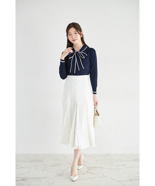 tocco closet（トッコ　クローゼット）の「【ZOZO限定】配色ライン入りボウタイりぼんニットプルオーバー（ニット/セーター・レディース・ブラック/ベージュ/オフホワイト/ブルー/ピンクベージュ/ネイビー・M）」の20枚目の写真