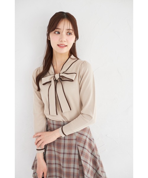 ZOZO限定】配色ライン入りボウタイりぼんニットプルオーバー（ニット