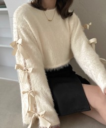 apres jour clair | 【apres jour clair】袖リボンシャギーニット【ZOZOTOWN限定アイテム】(ニット/セーター)