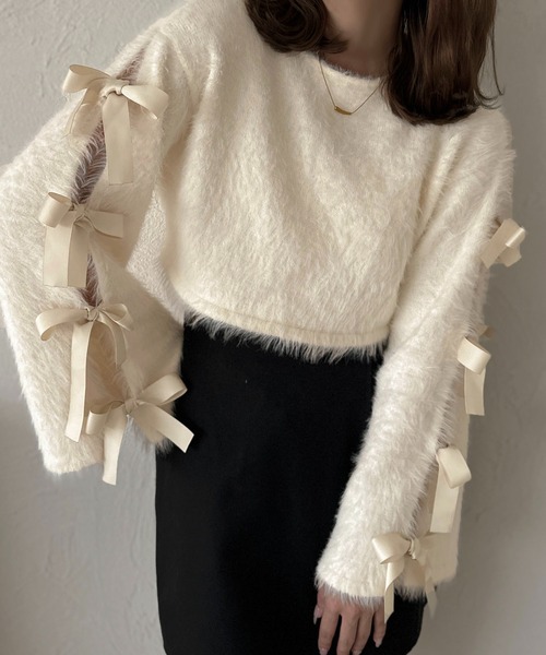 apres jour clair（アプレジュールクレア）の「【apres jour clair】袖リボンシャギーニット【ZOZOTOWN限定アイテム】（ニット/セーター・レディース・ベージュ/ピンクベージュ/アイボリー/チャコールグレー・X-LARGE/フリー）」の20枚目の写真