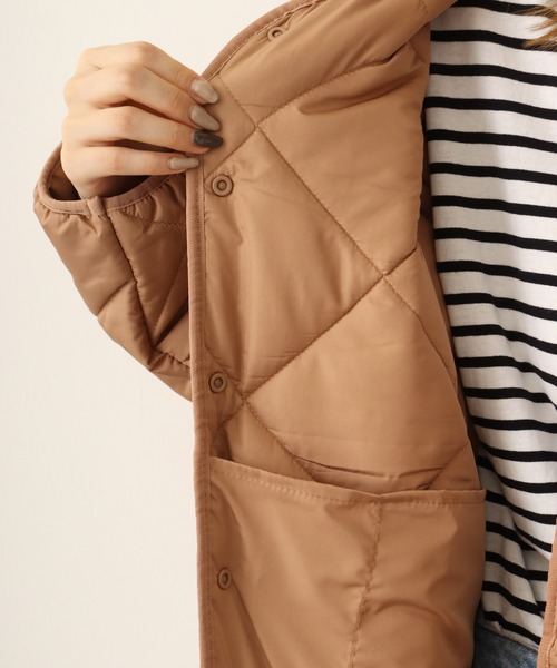 セール】atONE ふっくら着こなし防寒ダウン！軽量中綿ノーカラーダウン