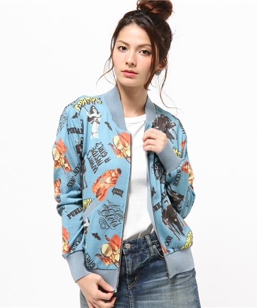 HYSTERIC GLAMOUR(ヒステリックグラマー)の「CR/SCRAP OF CRAMPS総柄 リブBZ(ブルゾン・レディース・ブルー系その他/ブラック系その他・FREE)」の2枚目の写真