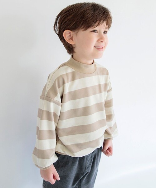 BRANSHES（ブランシェス）の「【あったか】裏シャギーボーダートレーナー（スウェット・キッズ・ブラック/ベージュ/グレー・150/140/110/90/130/120/100）」の3枚目の写真