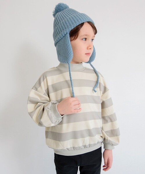 BRANSHES（ブランシェス）の「【あったか】裏シャギーボーダートレーナー（スウェット・キッズ・ブラック/ベージュ/グレー・150/140/110/90/130/120/100）」の2枚目の写真