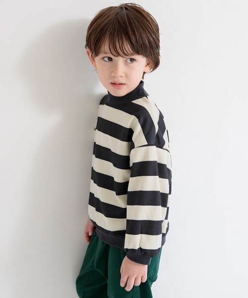 BRANSHES（ブランシェス）の「【あったか】裏シャギーボーダートレーナー（スウェット・キッズ・ブラック/ベージュ/グレー・150/140/110/90/130/120/100）」の5枚目の写真