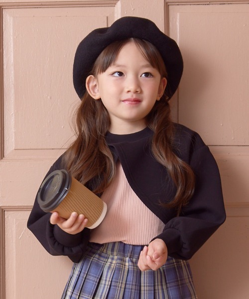 aBity select(アビティセレクト)の「レイヤードクロップド ダンボールニット/ボンディングトップス(スウェット・キッズ・サックスブルー/ブラック/杢グレー・100/120/110/90)」の2枚目の写真