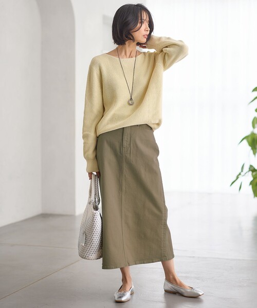 23区 L(ニジュウサンクオオキイサイズ)の「【洗える】コットンギマ ボートネック ニット(ニット/セーター・レディース・ベージュ系5/スモーキーグリーン系5/イエロー系5・46/44)」の5枚目の写真