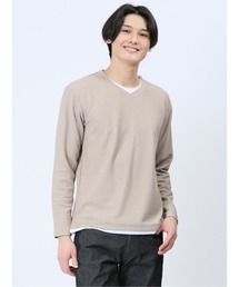 m.f.editorial（エムエフエディトリアル）の「m.f.エディトリアル メンズ 畦ニットソー フェイクVネック長袖Tシャツ（Tシャツ/カットソー・メンズ）」