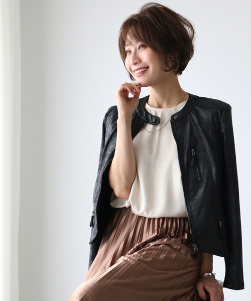 Ehre style(エーレスタイル)の「革命的レザー見えライダースジャケット(ライダースジャケット・レディース・ブラック・FREE)」の2枚目の写真