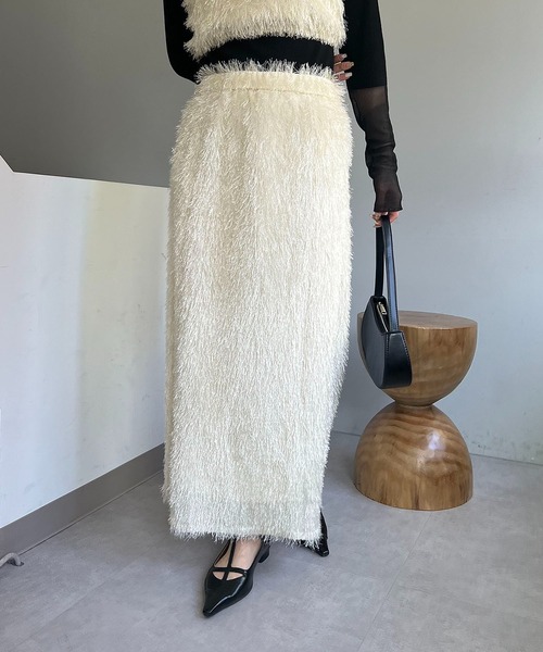 CAPRICIEUX LE'MAGE（カプリシューレマージュ）の「フェザーフリンジスカート（スカート・レディース・アイボリー/ブラック・36/38）」の21枚目の写真