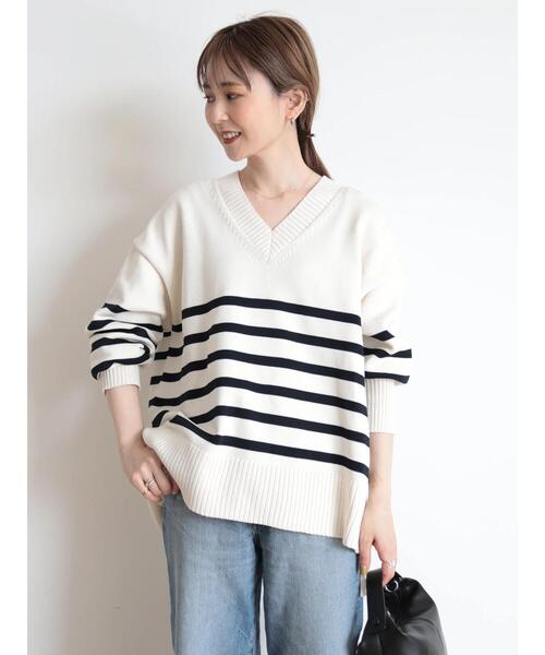 中古　ゴルフィッカーズ Vネック プルオーバー カーキ（Ｌ） 異素材コンビ・Vネックプルオーバー/40代50代からのレディース