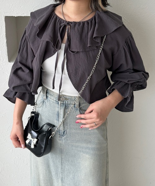 kutir（クティール）の「アソートリボンボレロ（カーディガン/ボレロ・レディース・インディゴブルー/チャコールグレー/ブラック/オフホワイト・FREE）」の3枚目の写真