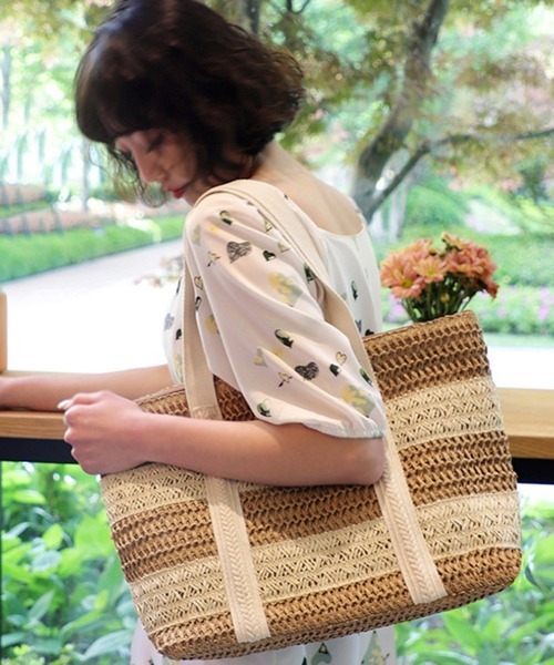 Miniministore(ミニミニストア)の「かごバッグ ナチュラル トートバッグ 夏(トートバッグ・レディース・ブルー/ネイビー/ベージュ/ピンク・FREE)」の2枚目の写真