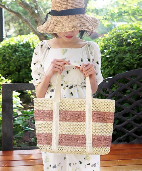 Miniministore(ミニミニストア)の「かごバッグ ナチュラル トートバッグ 夏(トートバッグ・レディース・ブルー/ネイビー/ベージュ/ピンク・FREE)」の8枚目の写真