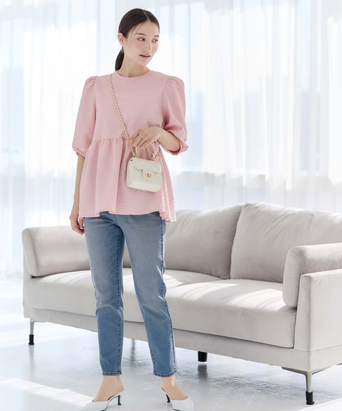 fifth（フィフス）の「ふくれジャガードギャザー五分袖ブラウス（シャツ/ブラウス・レディース・ピンク/ホワイト/ベージュ/ブラック・M）」の16枚目の写真