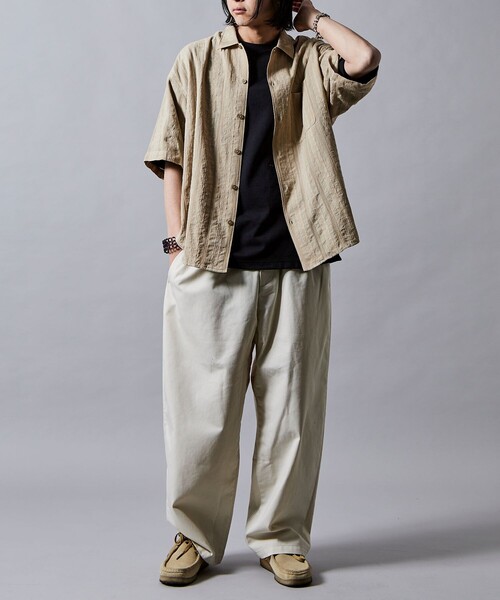 セール】限定展開 リラックスフィット 総柄 ジャガード オープンカラー