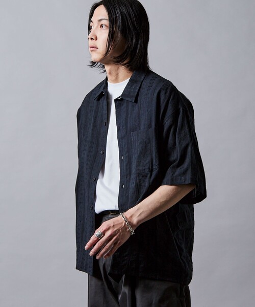 セール】限定展開 リラックスフィット 総柄 ジャガード オープンカラー