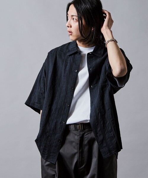 セール】限定展開 リラックスフィット 総柄 ジャガード オープンカラー