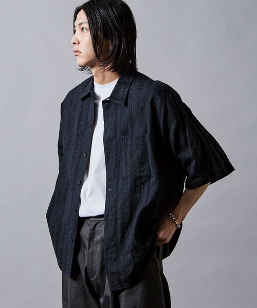 セール】限定展開 リラックスフィット 総柄 ジャガード オープンカラー