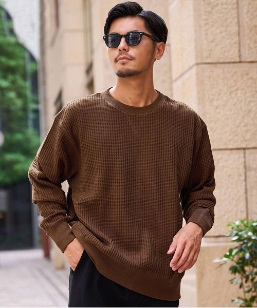 JEMORGAN（ジェーイーモーガン）の「『JEMORGAN LONG JOHNS/ジェーイーモーガンロングジョーンズ』ビッグシルエットビッグワッフルクルー長袖Tシャツ（Tシャツ/カットソー・メンズ・杢グレー/オフホワイト/ミント/サックスブルー/スモークピンク/ブラック/ブルー/ダークオレンジ/ブルーグリーン/チャコール/オートミール/ネイビー/パープル/オレンジ/グリーン/ブラウン・M/XL/L）」の6枚目の写真