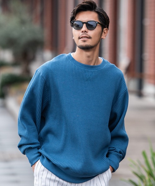 JEMORGAN（ジェーイーモーガン）の「『JEMORGAN LONG JOHNS/ジェーイーモーガンロングジョーンズ』ビッグシルエットビッグワッフルクルー長袖Tシャツ（Tシャツ/カットソー・メンズ・杢グレー/オフホワイト/ミント/サックスブルー/スモークピンク/ブラック/ブルー/ダークオレンジ/ブルーグリーン/チャコール/オートミール/ネイビー/パープル/オレンジ/グリーン/ブラウン・M/XL/L）」の11枚目の写真