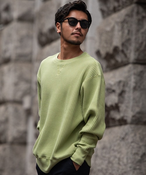 JEMORGAN（ジェーイーモーガン）の「『JEMORGAN LONG JOHNS/ジェーイーモーガンロングジョーンズ』ビッグシルエットビッグワッフルクルー長袖Tシャツ（Tシャツ/カットソー・メンズ・杢グレー/オフホワイト/ミント/サックスブルー/スモークピンク/ブラック/ブルー/ダークオレンジ/ブルーグリーン/チャコール/オートミール/ネイビー/パープル/オレンジ/グリーン/ブラウン・M/XL/L）」の8枚目の写真