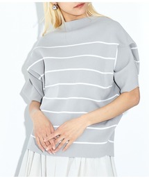 Settimissimo | アップスリーブ バックロゴ ボーダー 半袖ニット(Tシャツ/カットソー)