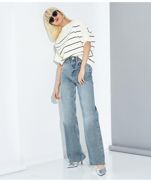 Settimissimo（セッティミッシモ）の「アップスリーブ バックロゴ ボーダー 半袖ニット（Tシャツ/カットソー・レディース・オフホワイト/グレー・FREE）」の18枚目の写真