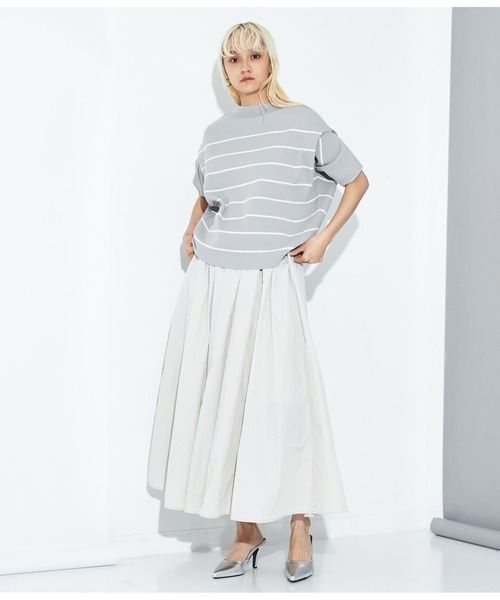 Settimissimo（セッティミッシモ）の「アップスリーブ バックロゴ ボーダー 半袖ニット（Tシャツ/カットソー・レディース・オフホワイト/グレー・FREE）」の15枚目の写真