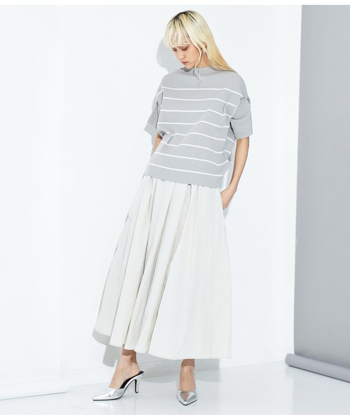 Settimissimo（セッティミッシモ）の「アップスリーブ バックロゴ ボーダー 半袖ニット（Tシャツ/カットソー・レディース・オフホワイト/グレー・FREE）」の16枚目の写真