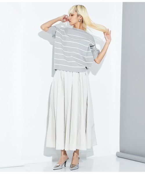 Settimissimo（セッティミッシモ）の「アップスリーブ バックロゴ ボーダー 半袖ニット（Tシャツ/カットソー・レディース・オフホワイト/グレー・FREE）」の5枚目の写真