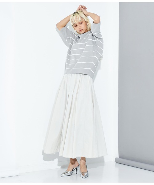 Settimissimo（セッティミッシモ）の「アップスリーブ バックロゴ ボーダー 半袖ニット（Tシャツ/カットソー・レディース・オフホワイト/グレー・FREE）」の13枚目の写真