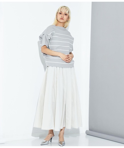 Settimissimo（セッティミッシモ）の「アップスリーブ バックロゴ ボーダー 半袖ニット（Tシャツ/カットソー・レディース・オフホワイト/グレー・FREE）」の14枚目の写真