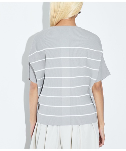 Settimissimo（セッティミッシモ）の「アップスリーブ バックロゴ ボーダー 半袖ニット（Tシャツ/カットソー・レディース・オフホワイト/グレー・FREE）」の8枚目の写真