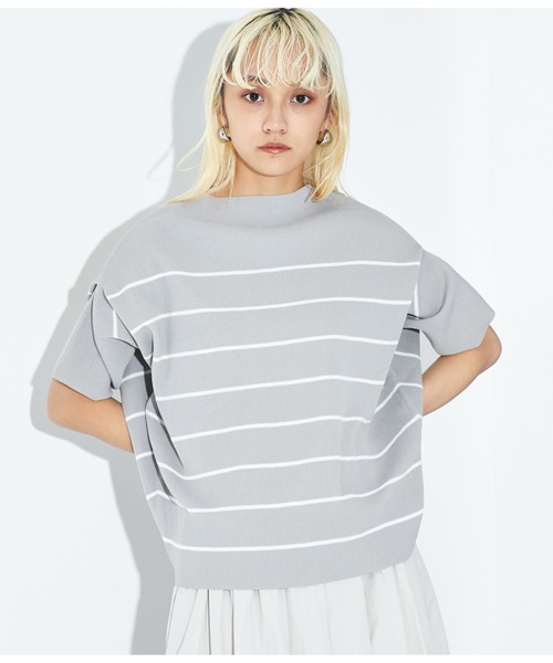 Settimissimo（セッティミッシモ）の「アップスリーブ バックロゴ ボーダー 半袖ニット（Tシャツ/カットソー・レディース・オフホワイト/グレー・FREE）」の11枚目の写真