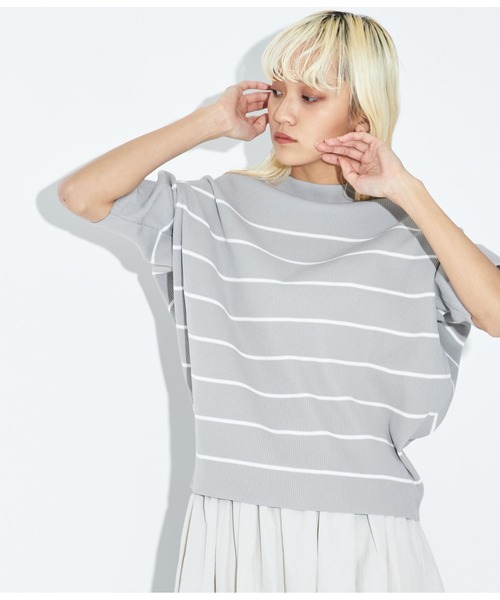 Settimissimo（セッティミッシモ）の「アップスリーブ バックロゴ ボーダー 半袖ニット（Tシャツ/カットソー・レディース・オフホワイト/グレー・FREE）」の22枚目の写真