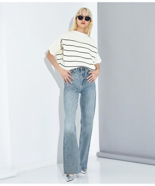 Settimissimo（セッティミッシモ）の「アップスリーブ バックロゴ ボーダー 半袖ニット（Tシャツ/カットソー・レディース・オフホワイト/グレー・FREE）」の20枚目の写真