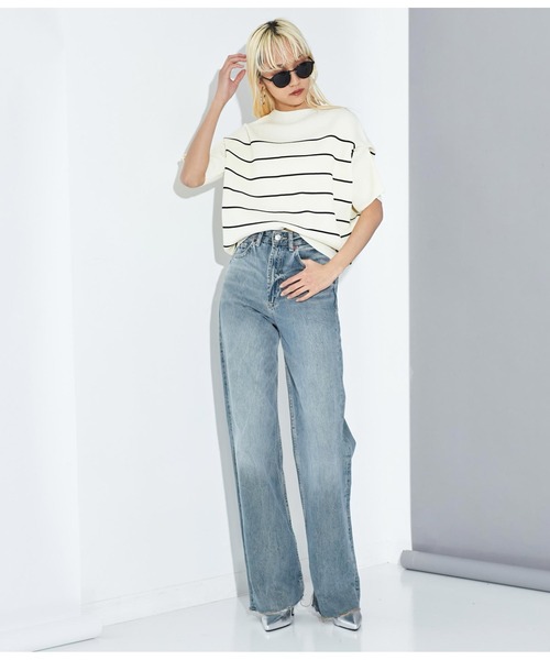 Settimissimo（セッティミッシモ）の「アップスリーブ バックロゴ ボーダー 半袖ニット（Tシャツ/カットソー・レディース・オフホワイト/グレー・FREE）」の21枚目の写真