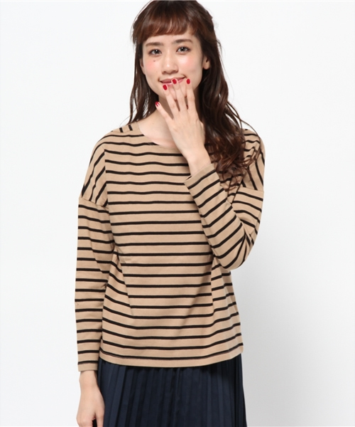 earth music&ecology（アースミュージックアンドエコロジー）の「ボーダードロップスリーブカットプルオーバー（Tシャツ/カットソー・レディース・アイボリー/キャメル/レッド/グリーン・FREE）」の4枚目の写真