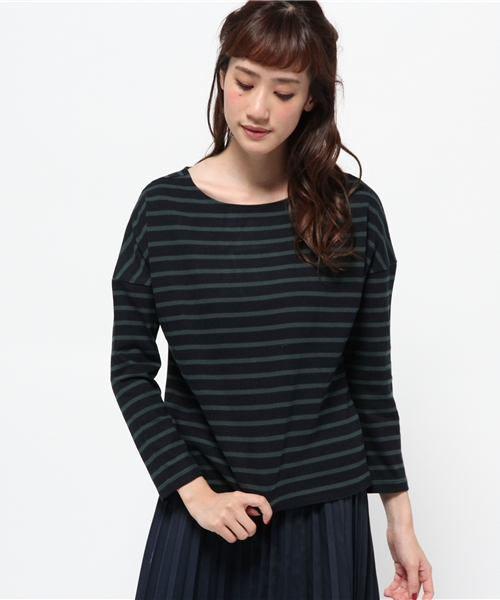 earth music&ecology（アースミュージックアンドエコロジー）の「ボーダードロップスリーブカットプルオーバー（Tシャツ/カットソー・レディース・アイボリー/キャメル/レッド/グリーン・FREE）」の3枚目の写真