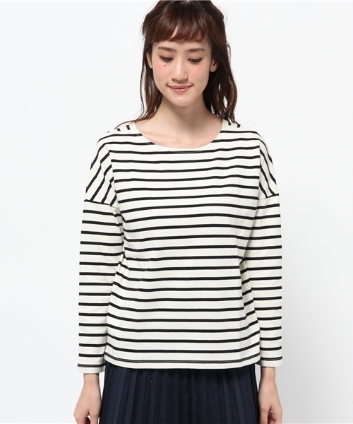 earth music&ecology（アースミュージックアンドエコロジー）の「ボーダードロップスリーブカットプルオーバー（Tシャツ/カットソー・レディース・アイボリー/キャメル/レッド/グリーン・FREE）」の5枚目の写真