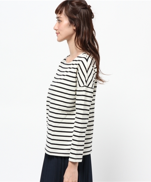 earth music&ecology（アースミュージックアンドエコロジー）の「ボーダードロップスリーブカットプルオーバー（Tシャツ/カットソー・レディース・アイボリー/キャメル/レッド/グリーン・FREE）」の6枚目の写真